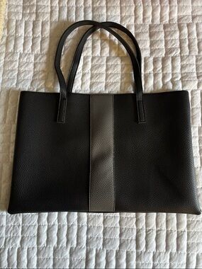 Vince Camuto Black Tote with Gray Center Stripe